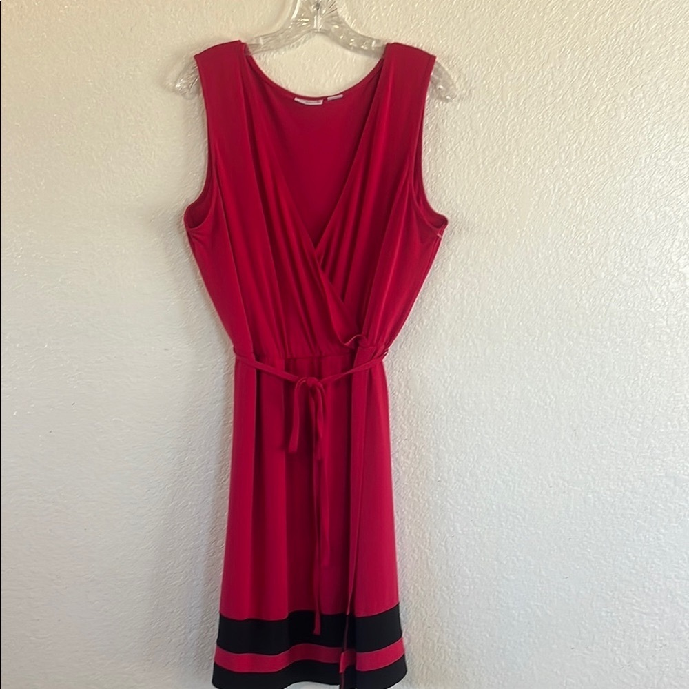 Liz Claiborne Red Sheath Midi Dress V-Neck Tie Front